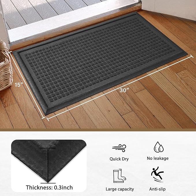 Boot Tray, Heavy Duty Waterproof Shoe Drying Mat, Non-Slip Entryway Tray for Muddy Boots, Indoor Outdoor Use, 15x30 inches, Grey