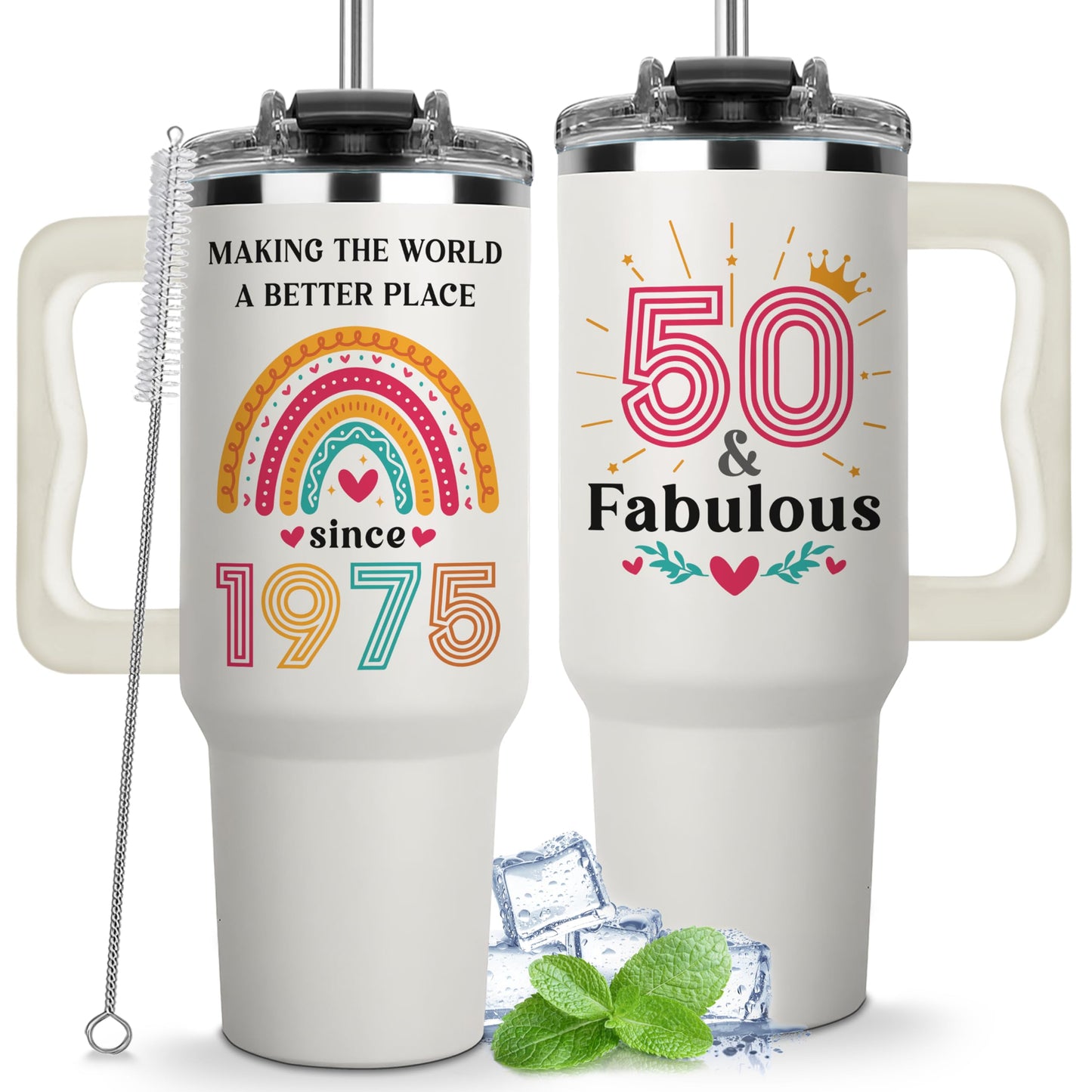 50th Birthday Gifts For Her, Woman, 1975 Birthday Gift For Women, 50 And Fabulous Gift, Cool Present For 50 Year Old Female, Fifty Years Old Gifts For Lady, Turning 50, 50th Tumbler 40oz