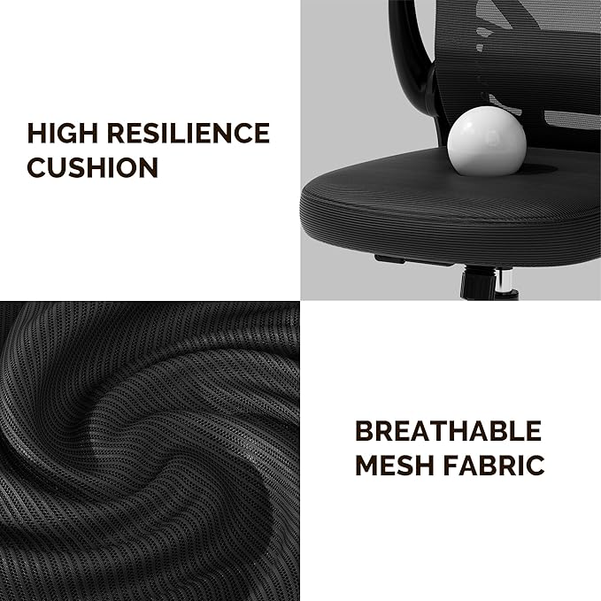 Computer Desk Chair with Wheels, Mesh Office Chair with Flip Up Arms, Adjustable Lumbar Support, Swivel Desk Chair Comfy, Black