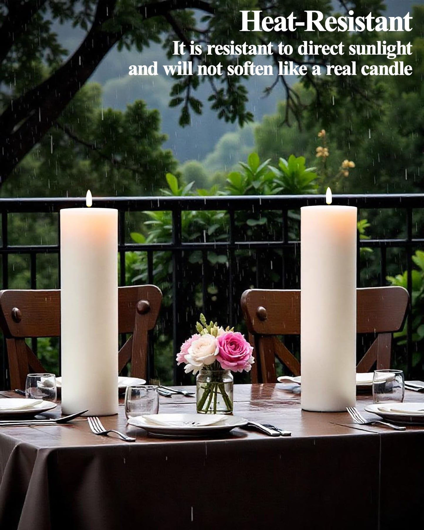 Gmnee 4"x8" Outdoor Waterproof Flameless Candles with Remote and Timers, LED Candles, Battery Operated Candles, Electric Fake Pillar Candles for Patio Porch, and Lanterns Decor (Ivory)