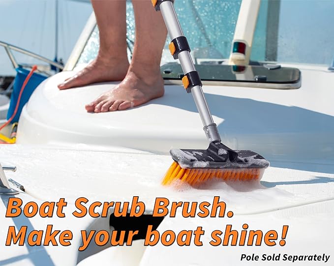 Medium Bristle Deck Scrub Brush - Composite Deck Brush Head & Vinyl Siding Brush // Boat Scrub Brush, Roof Brush for Extension Pole // Exterior, Patio & Deck Cleaning Brush (Pole Sold Separately)