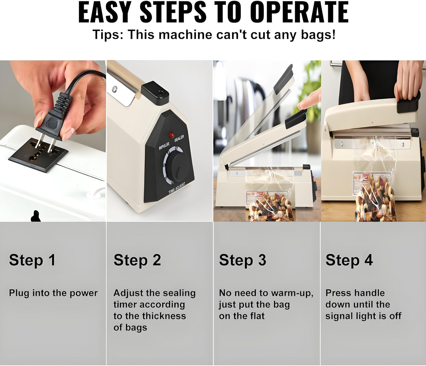 Impulse Sealer 12 inch Manual Heat Sealer Machine with Adjustable Heating Mode, ABS Shrink Wrap Bag Sealers for Plastic PE PP Bags, Portable Poly Bag Sealing Machine with Extra Replace Kit(Ivory)