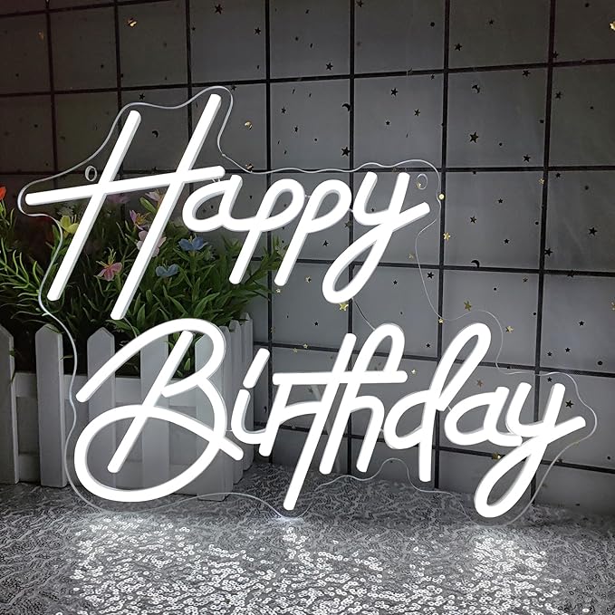 Happy Birthday Neon Sign for Wall Decor, LED Happy Birthday Light Up Sign, Dimmable LED Birthday Neon Light for Birthday P...