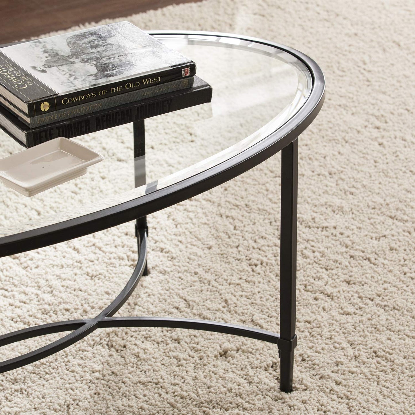 SEI Furniture Quinton Metal/Glass Oval Cocktail Table - Black, 45 in x 25 in x 19 in