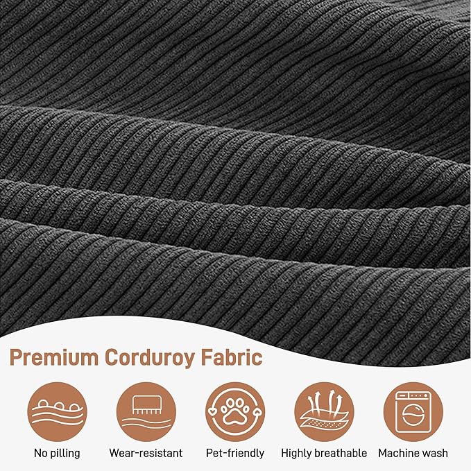 Folding Convertible Sofa Bed with 3 Pillows, 79 " Corduroy Boneless Couch with Armrest Pockets, Lounge Loveseat Sleeper with Pull Out Bed, Memory Foam Compressed Sofa for Living Room Bedroom, Black