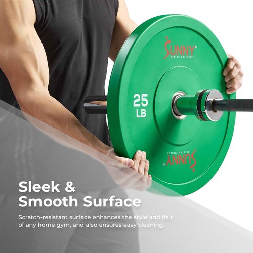 Sunny Health & Fitness Elite 2-Inch Rubber Olympic Bumper Weight Plate 10, 15, 25, 35, 45 & 55 LB w/ Steel Hub for Home Gym, Body Building, Strength Training, Barbell, Deadlifts, Weightlifting 15 POund (Pair) - SF-OP01-15