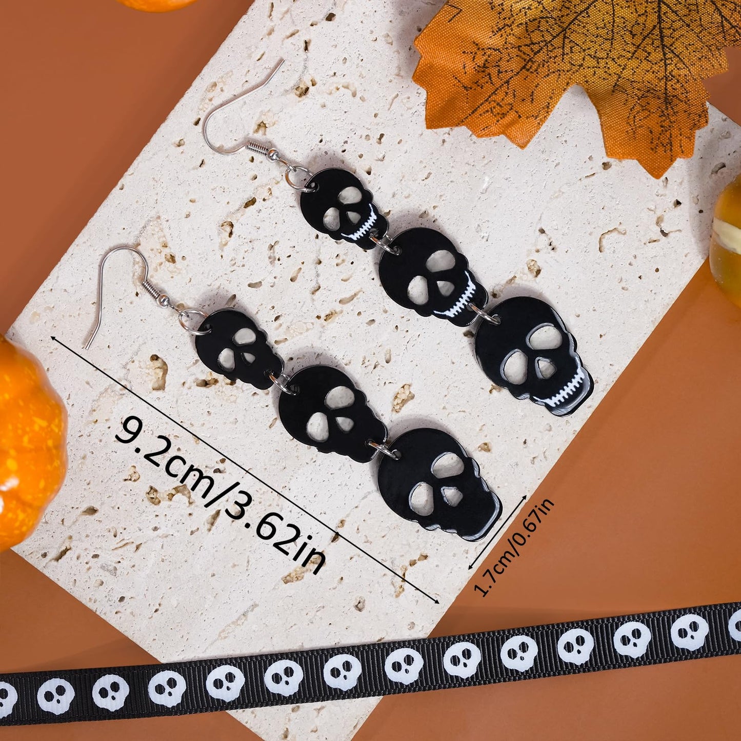 Mintolex Acrylic Halloween Earrings Black Skull Bat Drop Dangle Earrings for Women Fun Cute Spooky Halloween Holiday Costume Jewelry, Skull