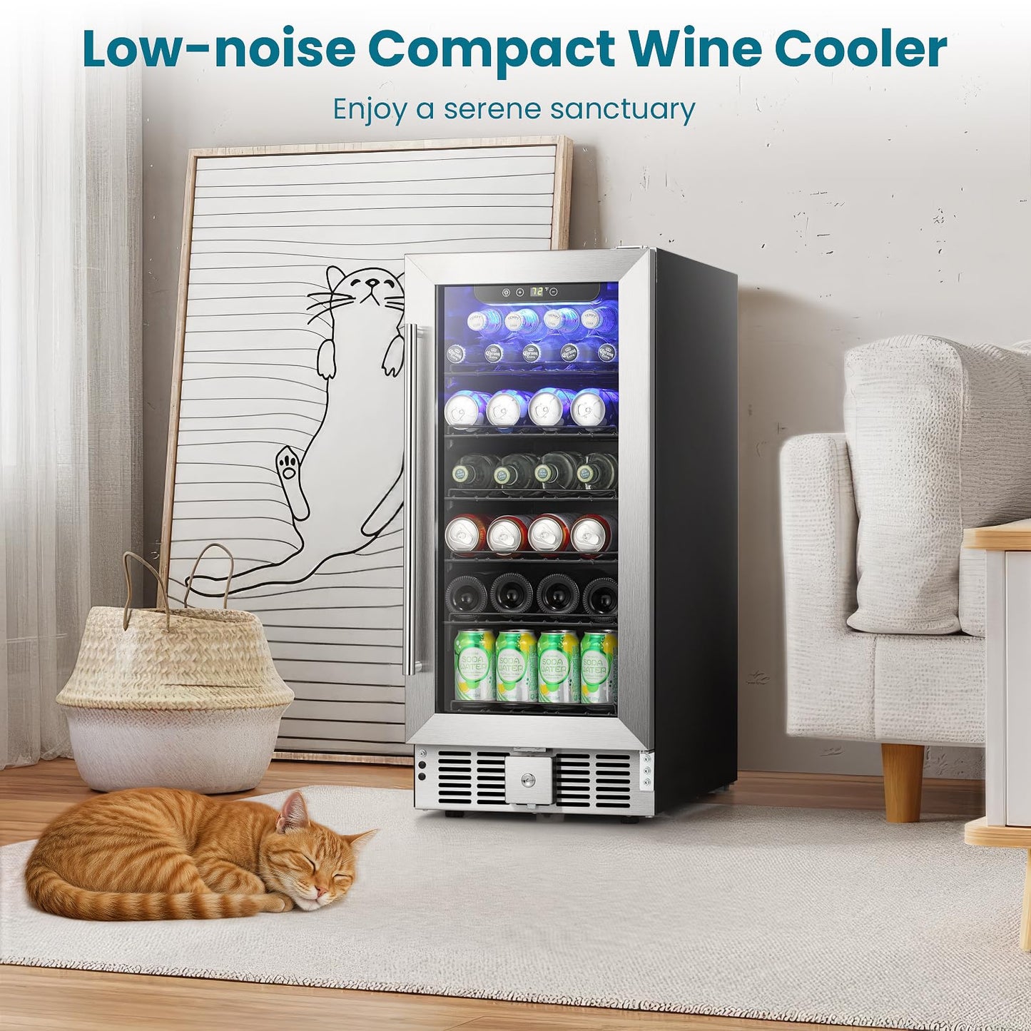 Antarctic Star 115 Can Beverage Refrigerator Cooler, 2.9 Cu.Ft Mini Fridge with Safety Lock, Beverage Cooler with Glass Door/LED Light/Adjustable Removable Shelves for Home/Office/Bar(Stainless Steel)