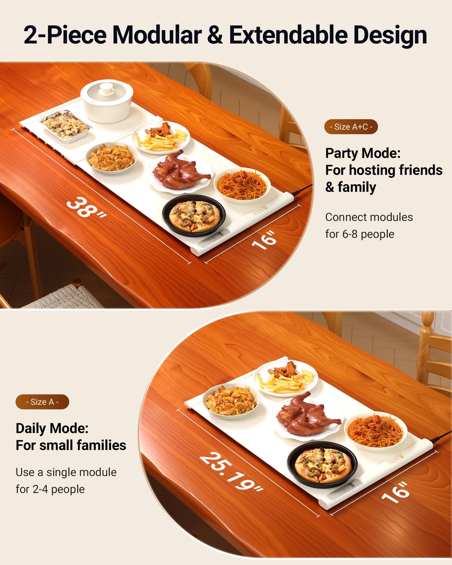 38"x16" Warming Mat for Food Extra Large, Extendable Food Warming Mat, Electric Warming Tray for Buffets Party with 7 Adjustable Temperature, 6 Timer, Silicone Food Warmer for Parties Home Countertop
