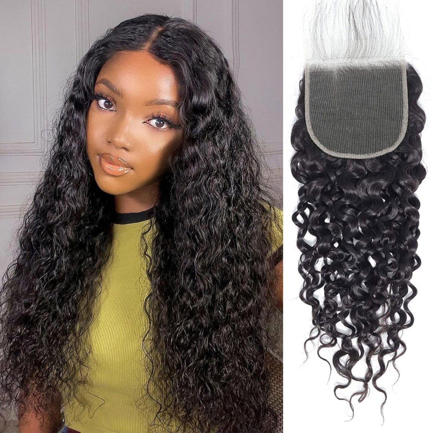 DSEKCAIN Water Wave 5x5 HD Lace Closure Human Hair Lace Closure Transparent HD Lace Closure 100% Raw Virgin Human Hair Free Part