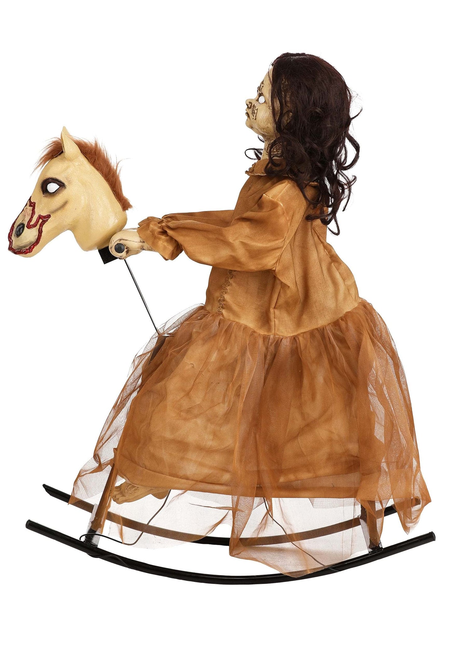 Fun Costumes 3.5 Ft Haunted Doll-Horse Animatronic, Creepy Dolls Halloween Decorations, Ancient Looking Rocking Horse, Red Glowing Eyes Halloween Decoration Standard
