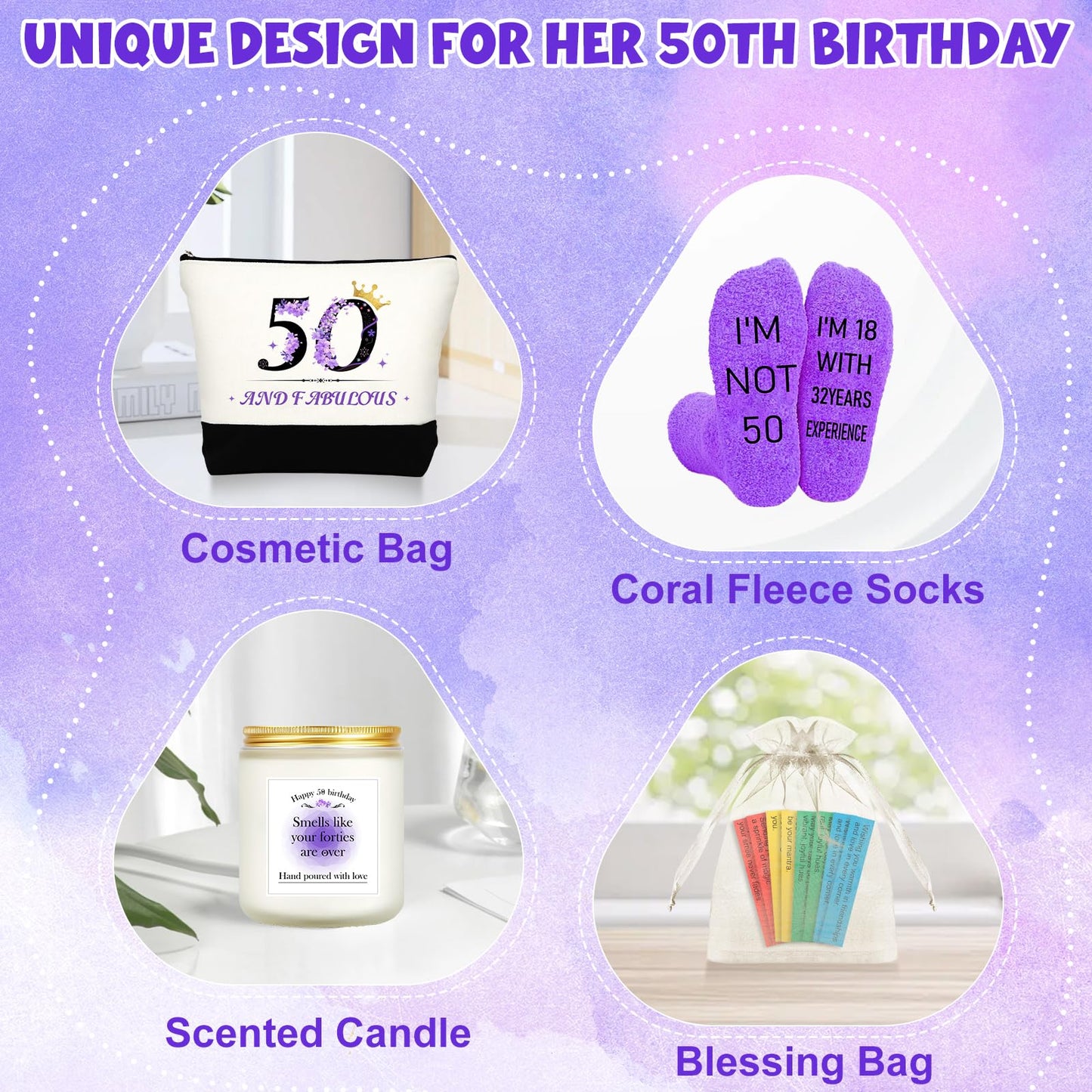 50th Birthday Gifts for Women Her, Funny Birthday Gifts for 50 Year Old Woman, Unique 50 Fabulous 1975 Tote Bag Set, Happy 50th BirthdayGift Basket for Her Mom Sister Friend Wife
