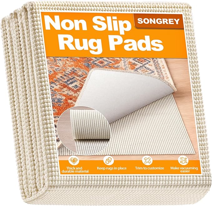 Songrey Non-Slip Rug Pad 2.5x8 FT, Extra Thick Carpet Pads for Hard Surfaces, Prevents Sliding and Secures Rugs, Provides Floor Protection with Comfort Cushioning