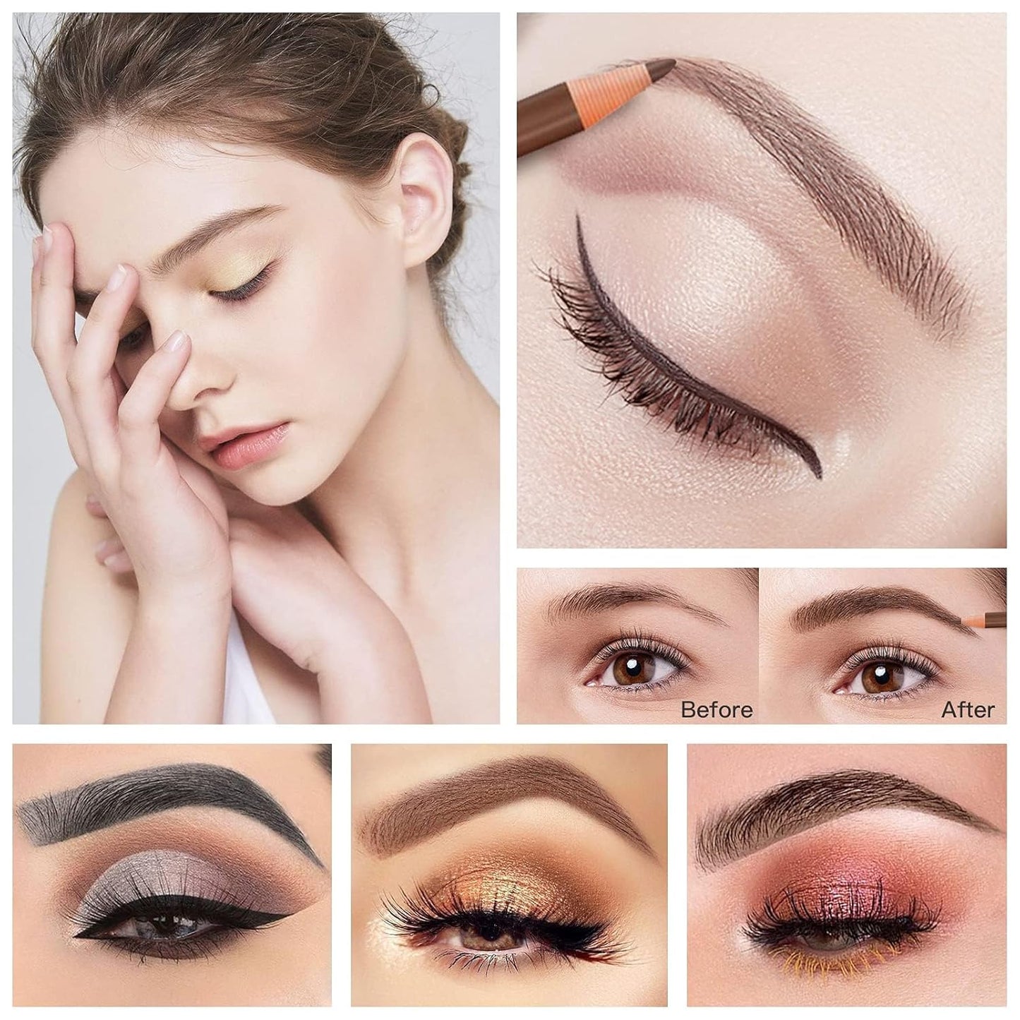 Waterproof Eye-Brows Pen-cil Set, Pull Cord Peel-off Eyebrow Pencil Microblading Eyebrow Pen Supplies Kit, White Eye-Liner Pencil and Eyebrows Tool Tattoo Makeup For Marking (5+1 Black)