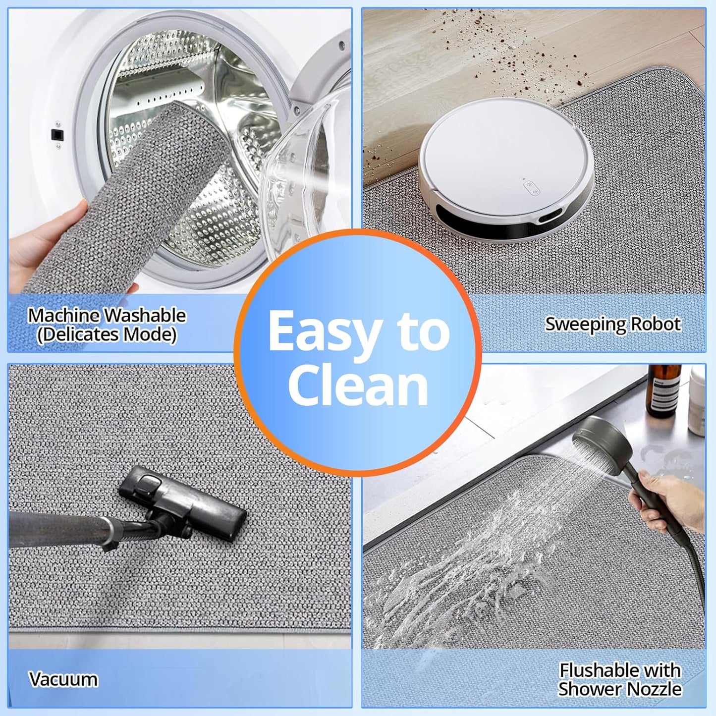 Upgraded Bathroom Rugs 19x30Inch, Thin Bath Mat with Rubber Backing Non-Slip, Absorbent,Quick Dry Machine Washable, Home Decor Accessories Cozy Cloth Bathroom Mat fit Under Door/Sink/Tub/Shower-Gray