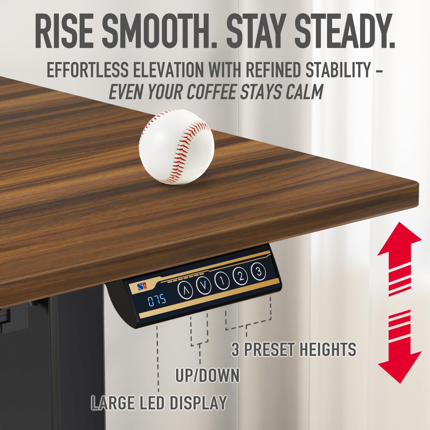 SHW 48-Inch Electric Height Adjustable Standing Desk with Drawer, Memory Preset and Cable Management Tray, Walnut