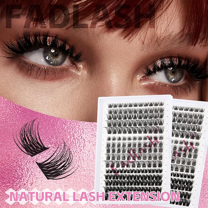 FADLASH Lash Clusters 10-18mm Eyelash Cluster Lashes DIY Lash Extensions D Curl at Home Individual Lashes (K1K2K10-07D-10-18mm)