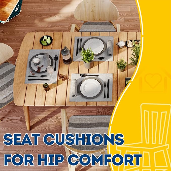 AAAAAcessories D-Shaped Chair Cushions, 2" Thick Dining Chair Pads with Ties and Removable, Machine-Washable Cover, 17" x 16", Set of 2, Boldstripes Chocolate/Beige