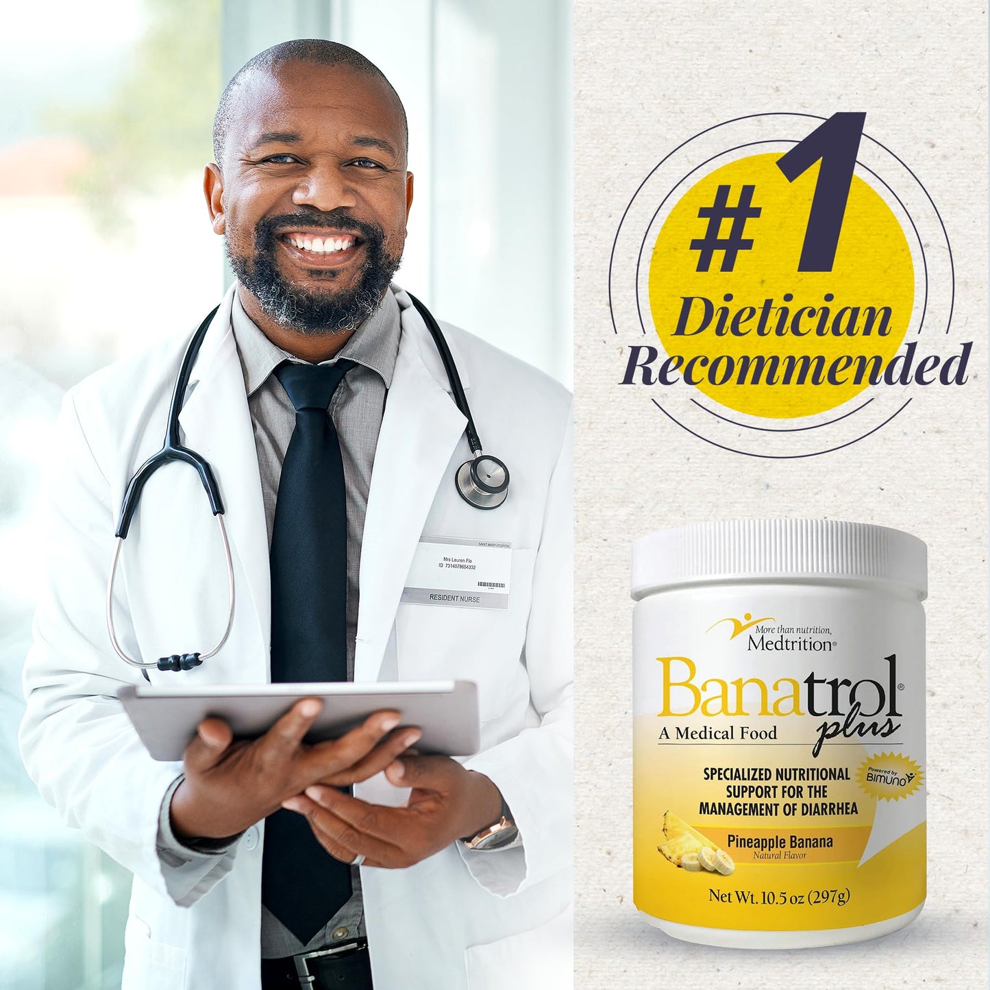 Medtrition Banatrol Natural Anti-Diarrheal with Prebiotics, Relief for IBS and Recurring Diarrhea, Clinically Supported Food, Non-Constipating, 28 Servings (Pineapple)