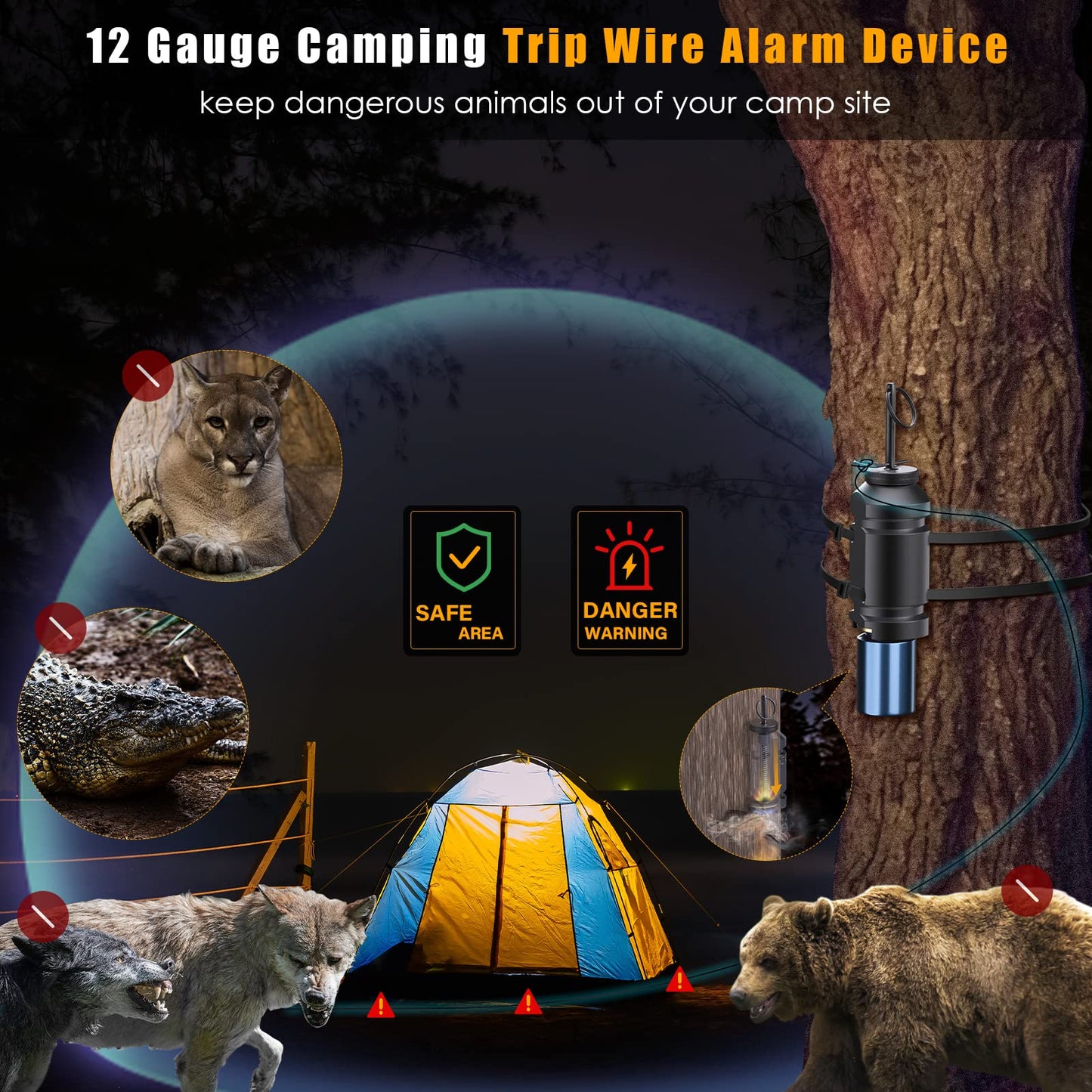 6 Pack Trip Alarm, 12 Gauge Perimeter Trip Alarm, Early Warning Security System For Camping And Property Safety/Bear Deterrent