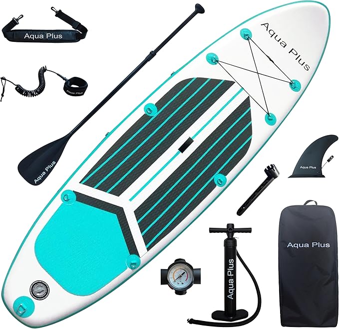 Aqua Plus 6inches Thick Inflatable SUP for All Skill Levels Stand Up Paddle Board,Paddle,Pump,ISUP Travel Backpack, Leash,...