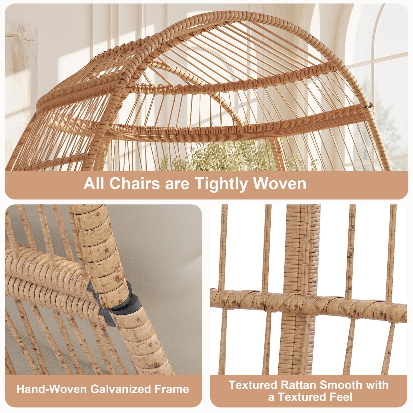 Reljofum 500 Lbs Capacity Oversized Wicker Egg Chair, All-Weather Rattan Egg Lounge Chairs for Patio, Backyard, Living Room, Outdoor Oversized Egg Chair Indoor w/5 Cushions