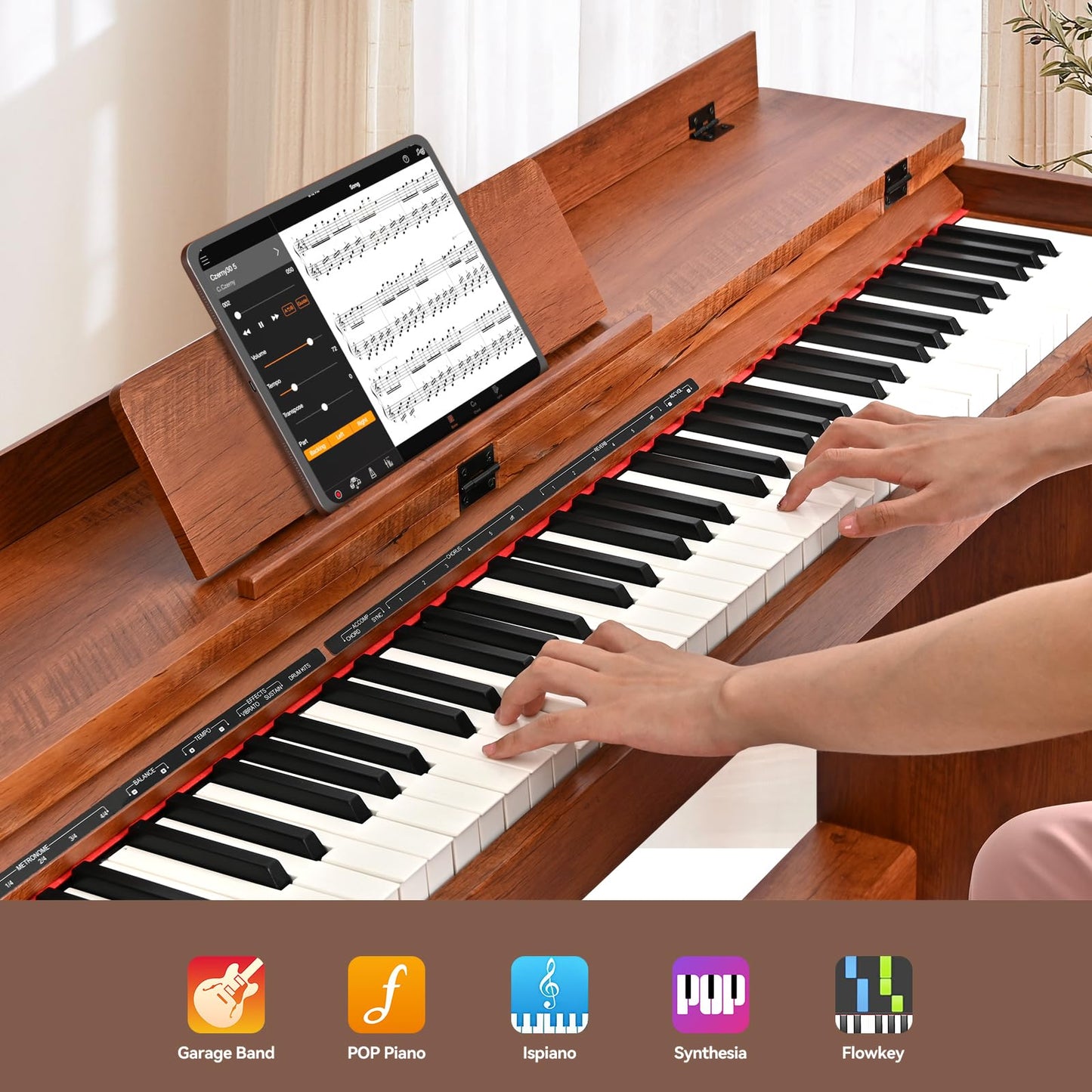 ZHRUNS Digital Piano 88 Key Full-Size Weighted Keyboard, Wooden Classic Upright Electric Piano with Headphone Jack, Piano Stand, 3 Pedal, Suitable for Beginner, Professional