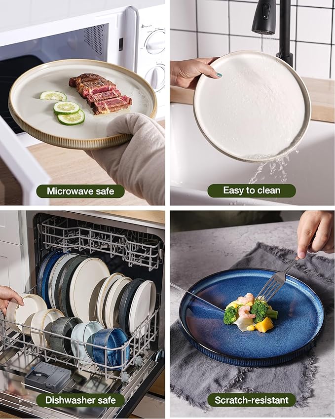 famiware Star Plates and Bowls Sets, Modern Stoneware Dinnerware Sets for 8, 24-Piece Kitchen Dish Set - Microwave and Dishwasher Safe, Chip and Scratch Resistant, Cappuccino White