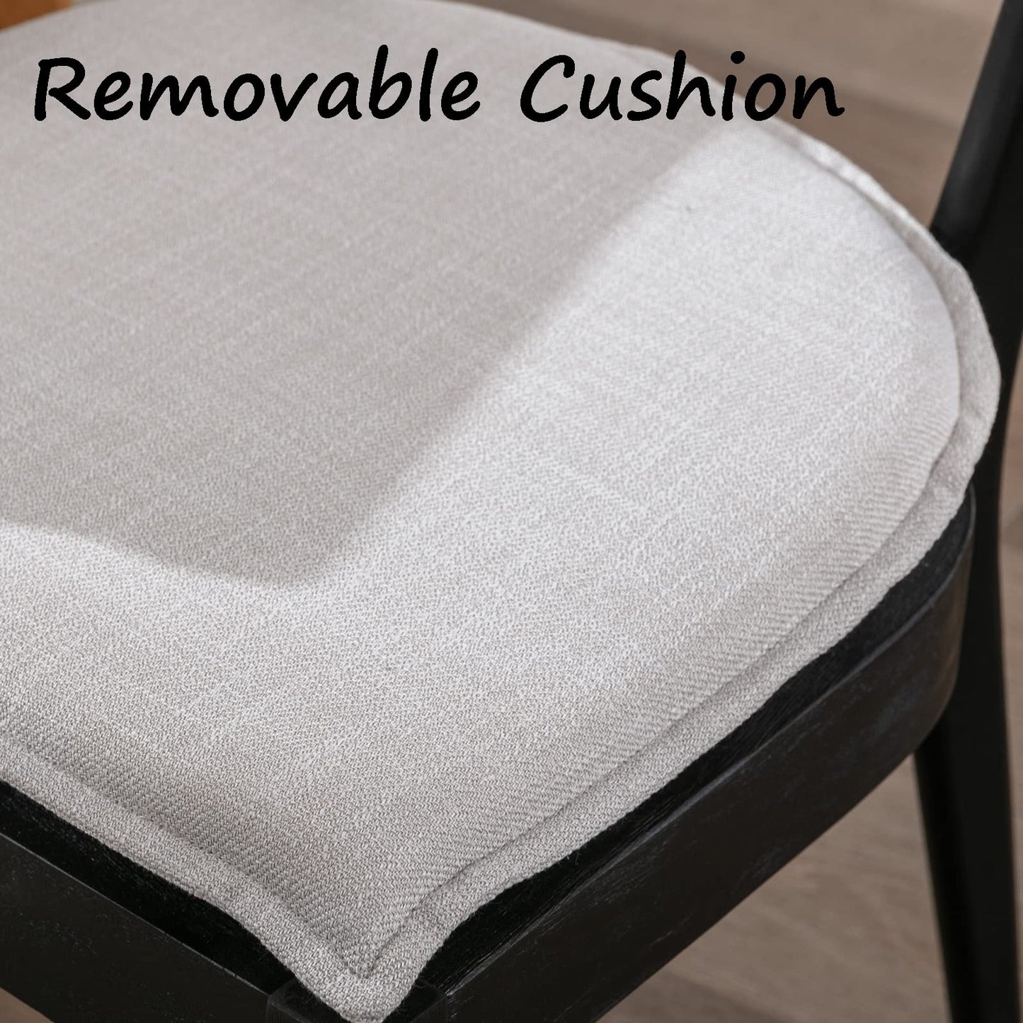 ZH4YOU Black Rattan Dining Chairs Set of 2, Farmhouse Cane Back Kitchen Chairs with Removable Linen Upholstery Side Chairs with Wood Legs for Dining Room/Restaurant
