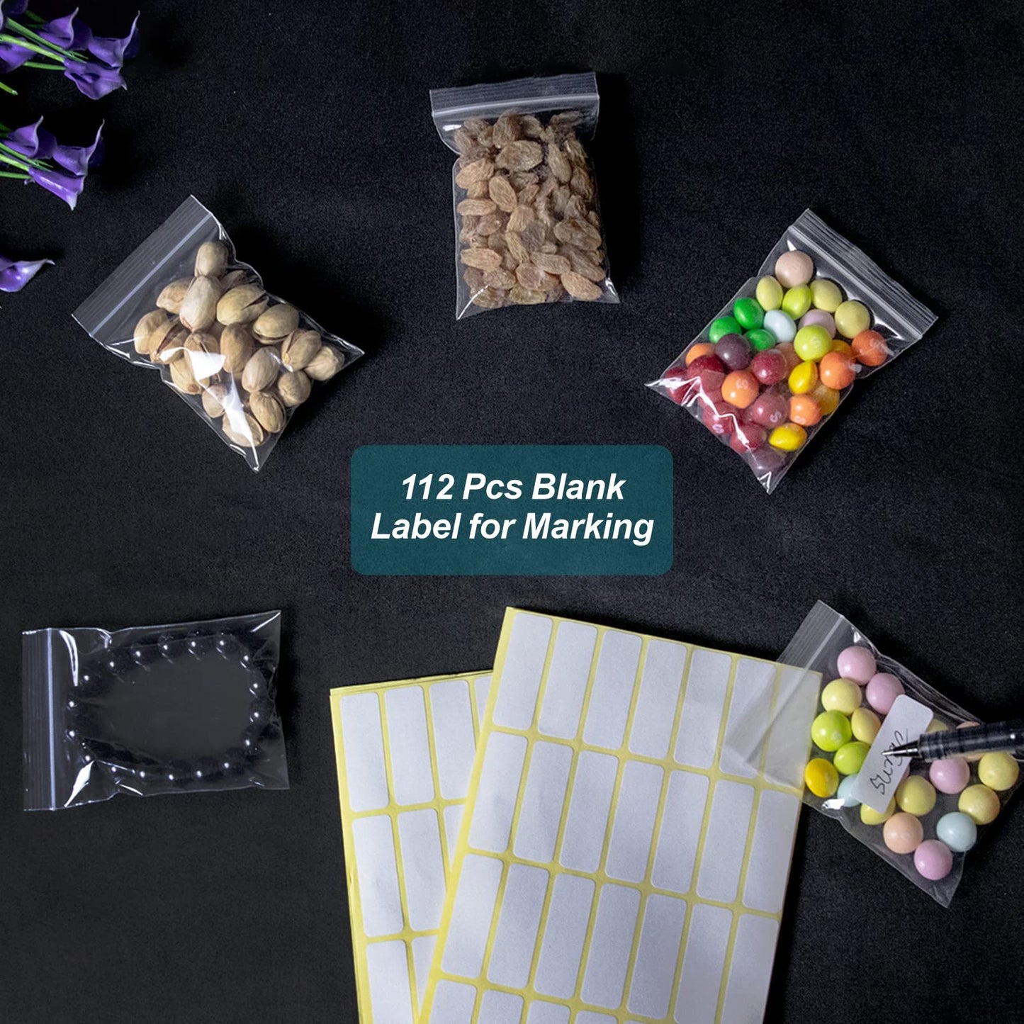 500 Pcs Small Plastic Bags, Small Bag, Mini Baggies, Jewelry Bag Clear Plastic, 5 Assorted Sizes, Resealable Poly Bags for Pill, Storage, Candy, Packaging