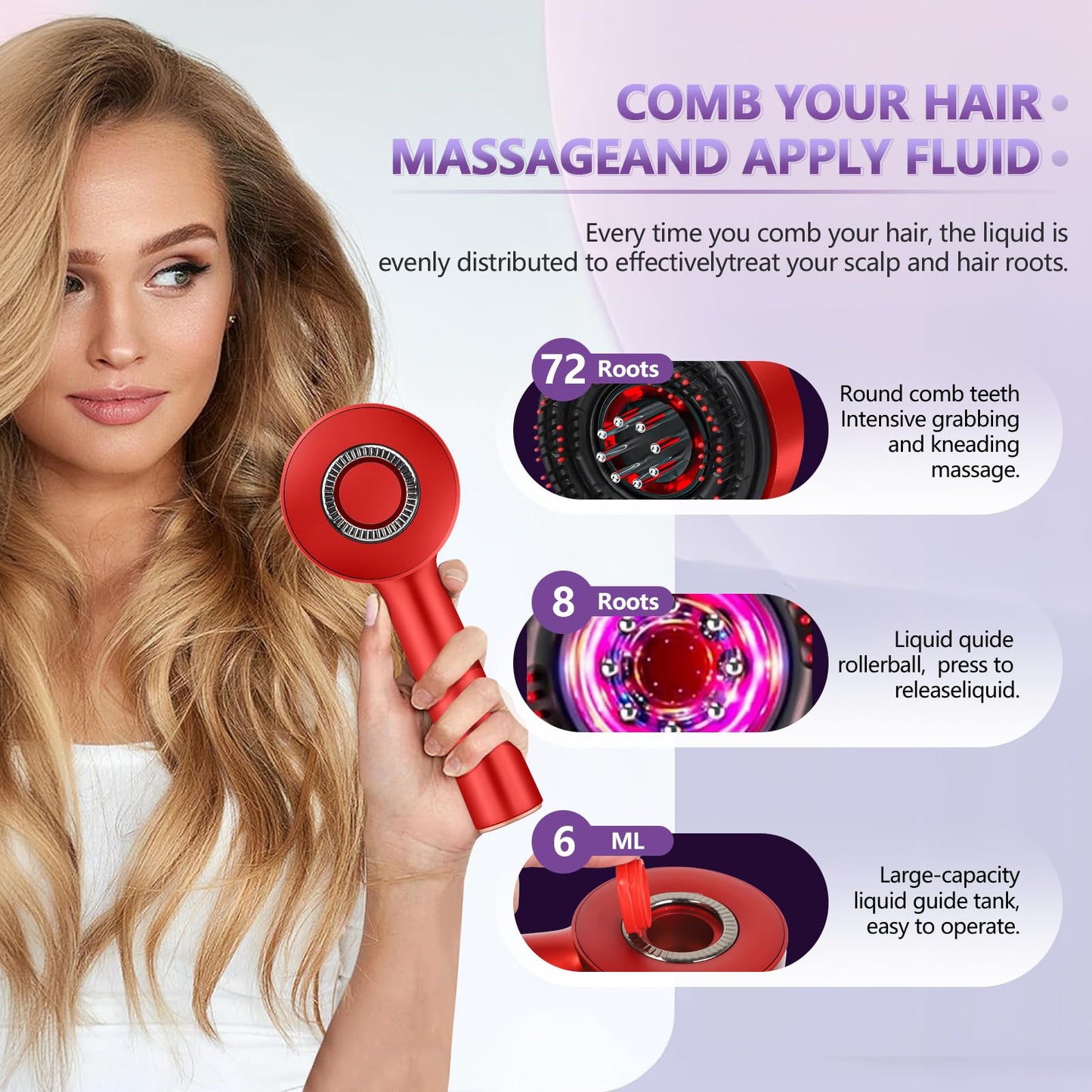 THSTPA 3 in 1 Hair Oil Applicator,Head Massager Scalp,Hair Oil Applicator,Electric Scalp Massager Brush,ipx7 Waterproof,Red