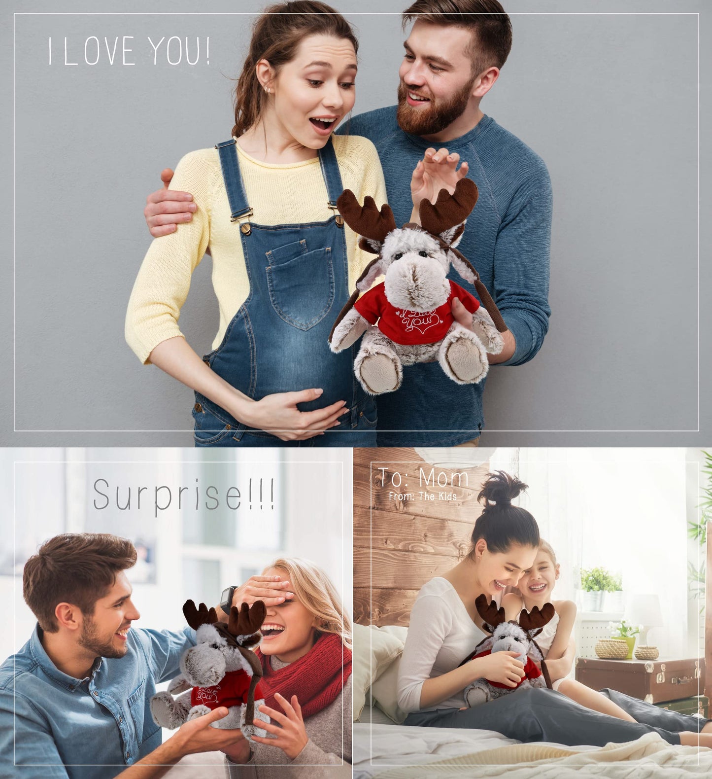 DolliBu I Love You Valentine Plush Moose with Clothes - Cute Stuffed Animal with Red Shirt and Name Personalization Gift for Valentines Day, Birthday, Anniversary, Romantic Date - 9 Inches