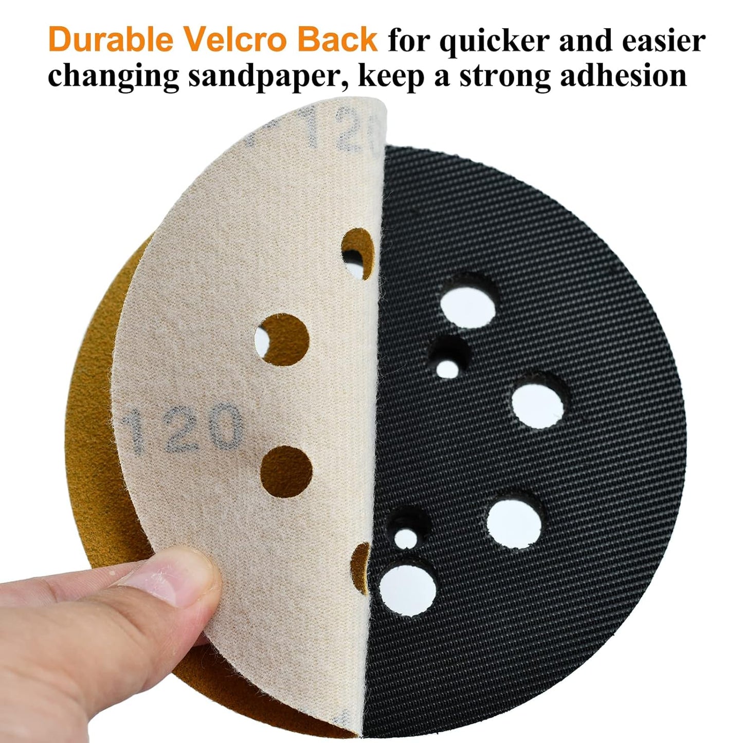 5-Inch 8-Hole Hook and Loop Sanding Discs, 60/80/120/220/400 Assorted Grits Gold Sanding Disc for Random Orbital Sander, 50-Pack