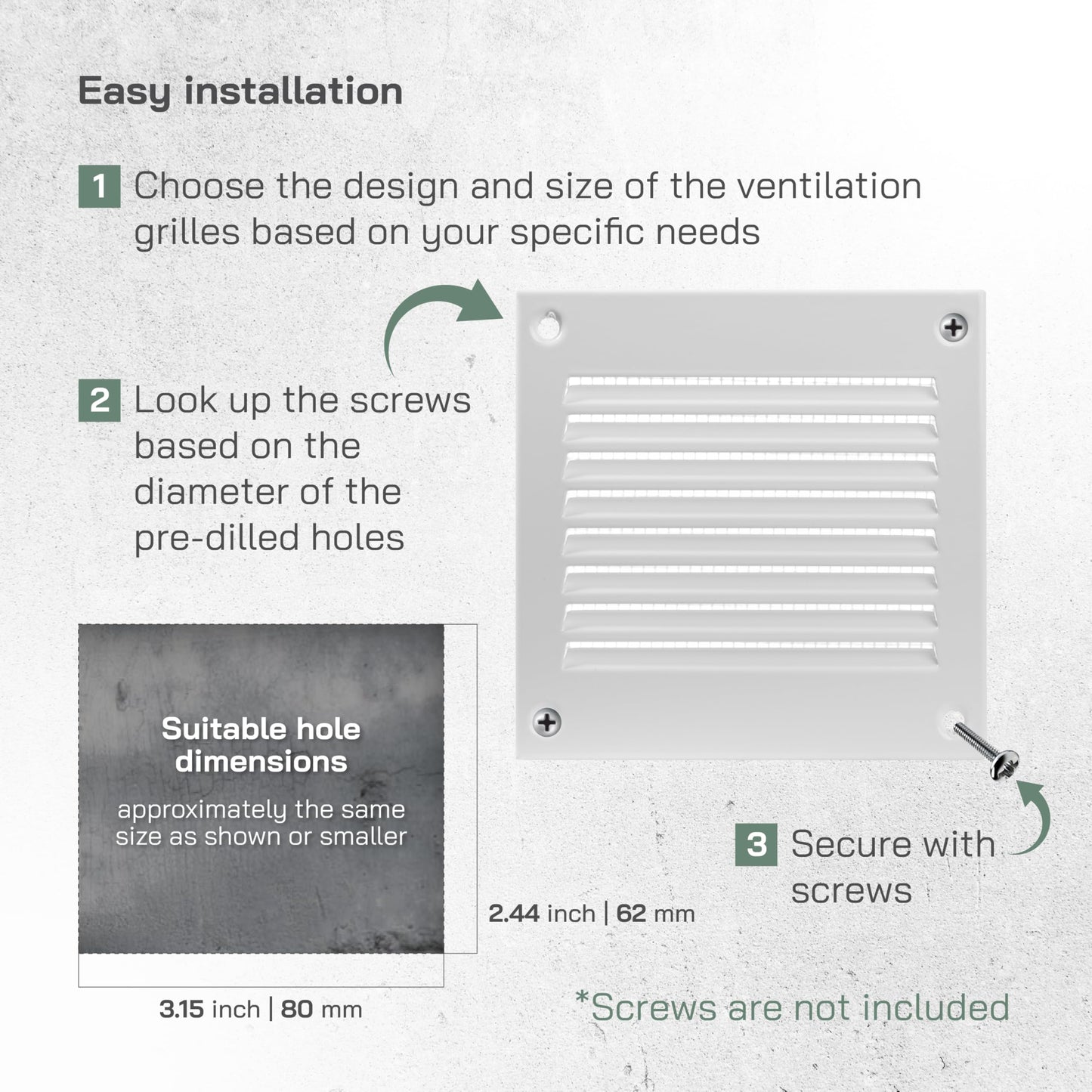 Vent Systems 4'' x 4'' Inch (Overall Dimensions) - White - Air Vent Cover Metal Air Return Grill with Built in Pest Guard Screen HVAC Vent Duct Cover for Home Improvement