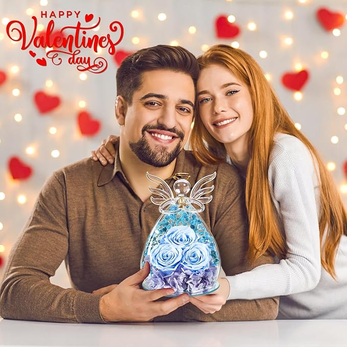 Beferr Valentines Day Rose Gifts for Her Women Mom Gifts for Birthday, Fresh Flowers for Delivery Forever Preserved Rose in Glass Angel Figurine, for Grandma Wife Daughter Girlfriend