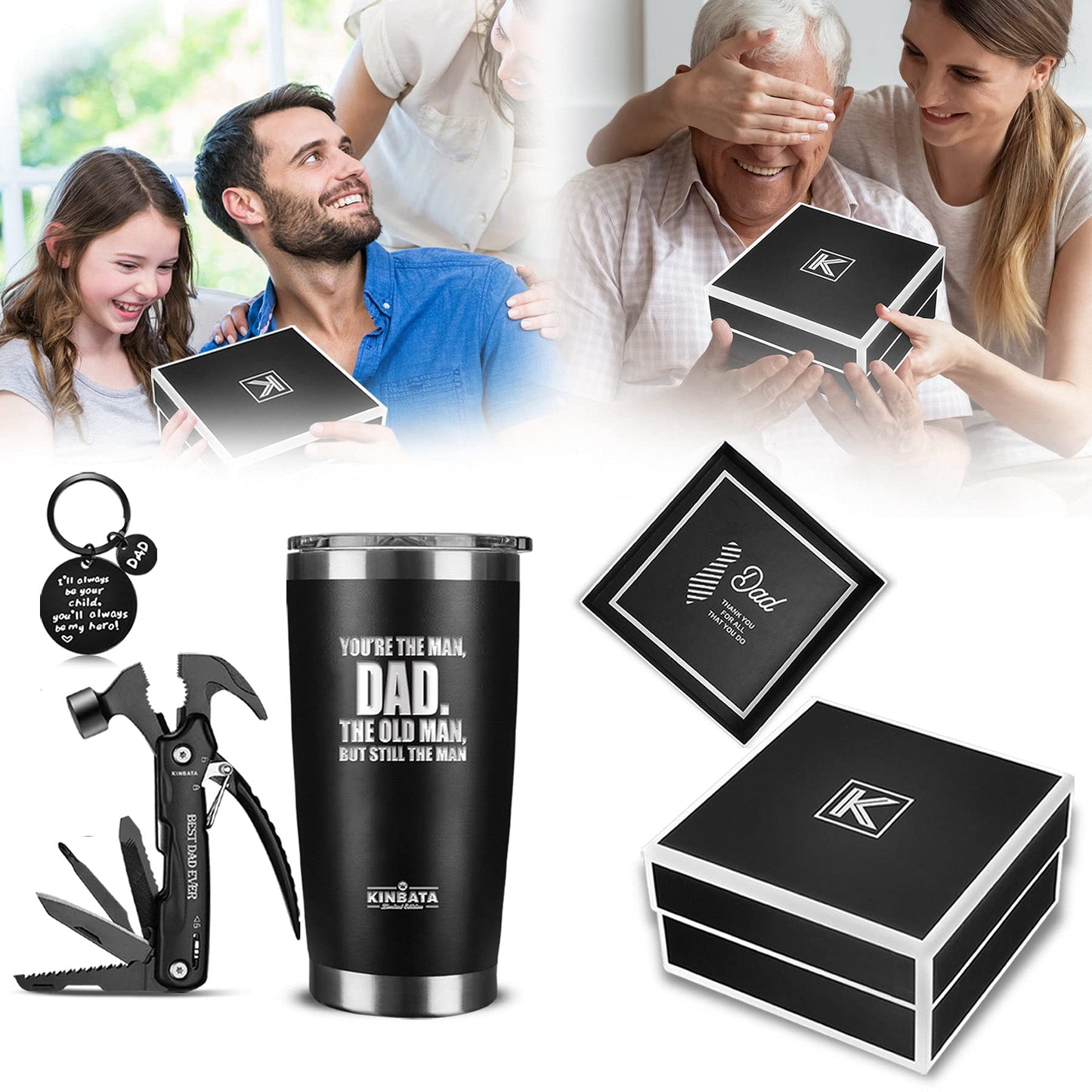 KINBATA Birthday Gifts For Dad-Fathers Best Day Gift for Dad Ever Gifts for Men from Daughter Son Wife Personalized Present for Him PaPa Multitool