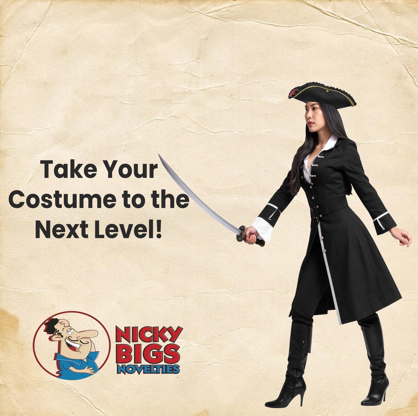 Nicky Bigs Novelties Adult Deluxe Black Tricorn Tricorner Pirate Hat Buccaneers Cap Costume Accessory