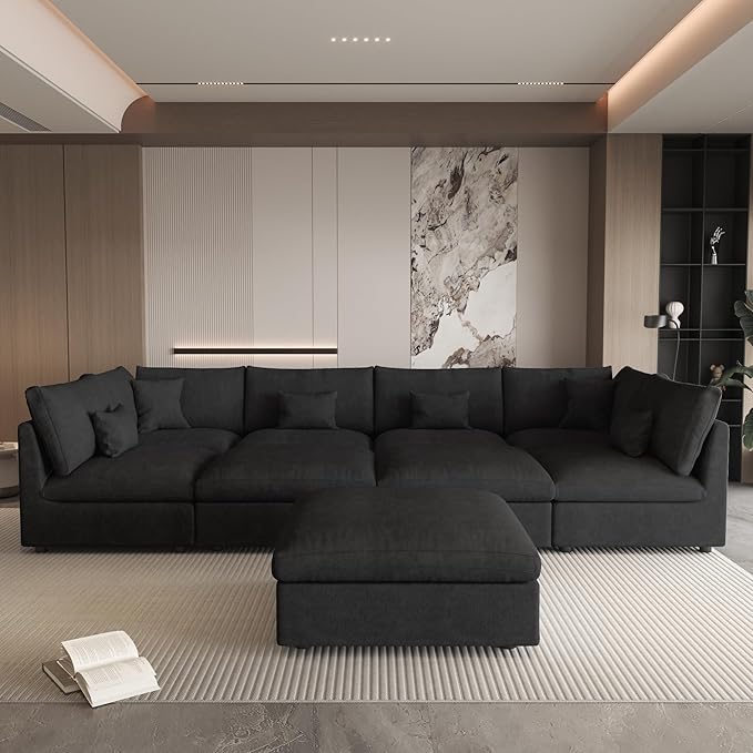 WJShome Cloud Couch for LivingRoom,190" U Shaped Modular Sectional Sofa with Ottoman,Down Filled 9 Seater Convertible Sleeper Sofa Bed Oversized Furniture Sets,Black