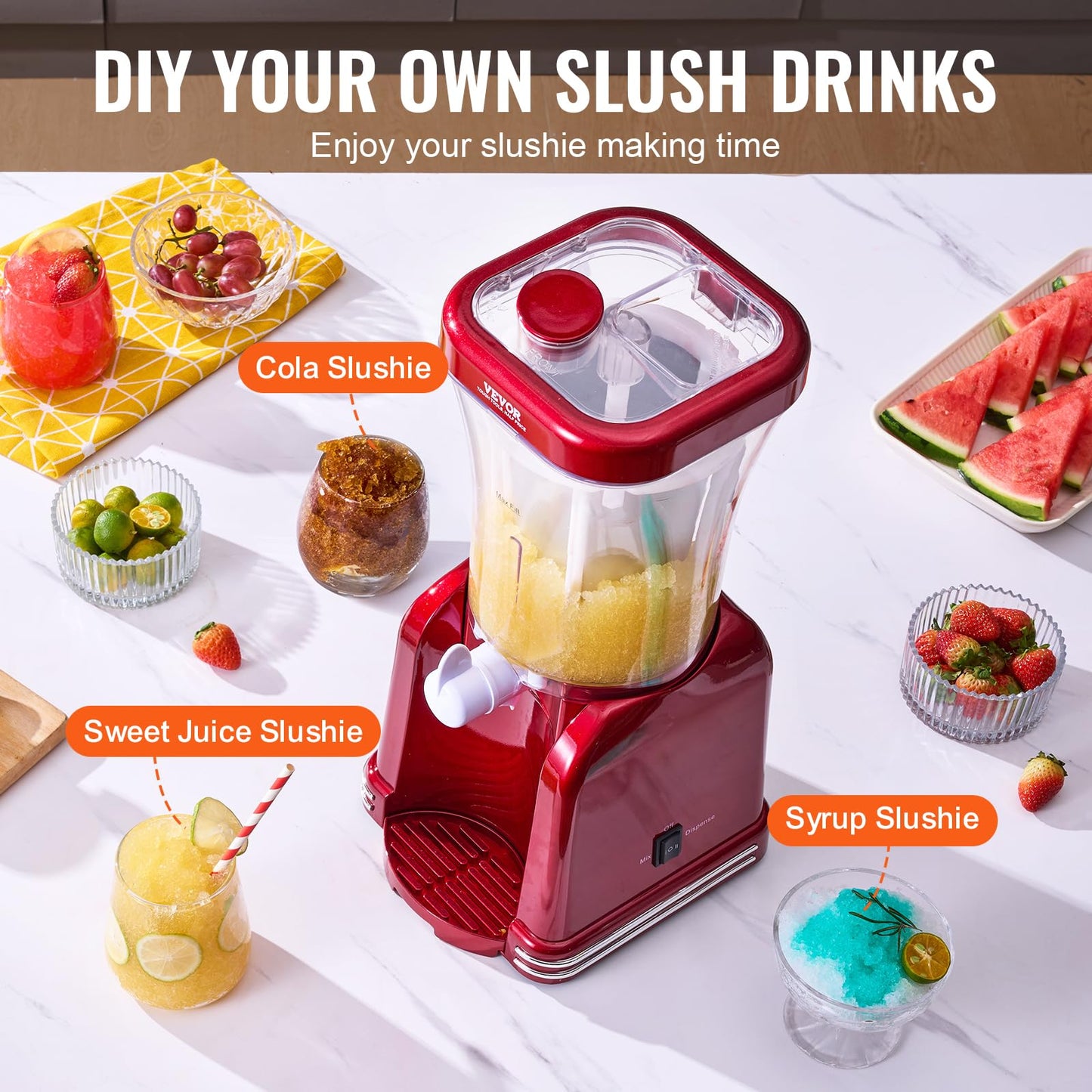 VEVOR Slushie Machine for Home, 32oz Tank Home-use Margarita Machine, Smoothie Frozen Drink Maker with Food-grade Materials, Slushy Machine for Home DIY, Kids' Parties, Red