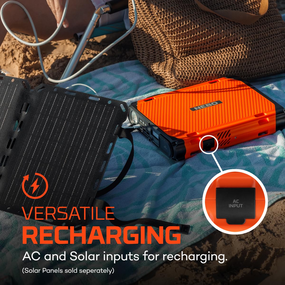 NEBO RAMBLER 300 Power Station | Compact 300W Portable Power Station (600W Surge), 288Wh Power Bank with AC, USB-C PD Fast Charging, Wireless Charging, Solar Generator for Camping & Emergency Backup