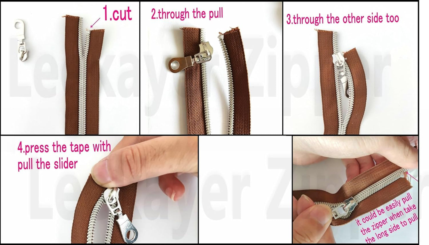 Leekayer #5 Antique Brass Metallic Nylon Coil Zippers by The Yard Bulk 10 Yards White Tape with 25pcs Antique Brass Sliders for DIY Sewing Tailor Craft Bag(White)