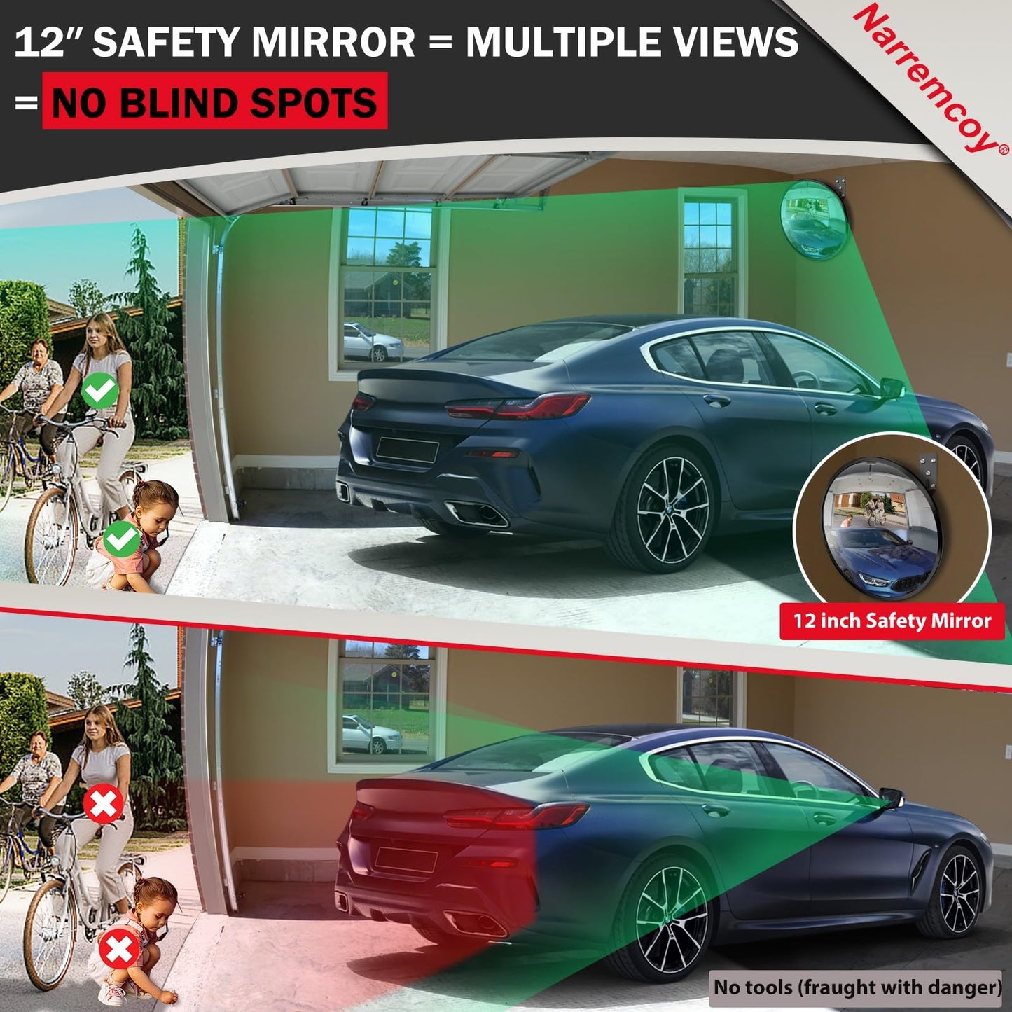 Narremcoy 12 inch Acrylic Convex Mirror, Adjustable Wide Angle View Indoor Security Mirror, Corner Security Blind Spot for Warehouse, Office, Parking Garage and Traffic Safety