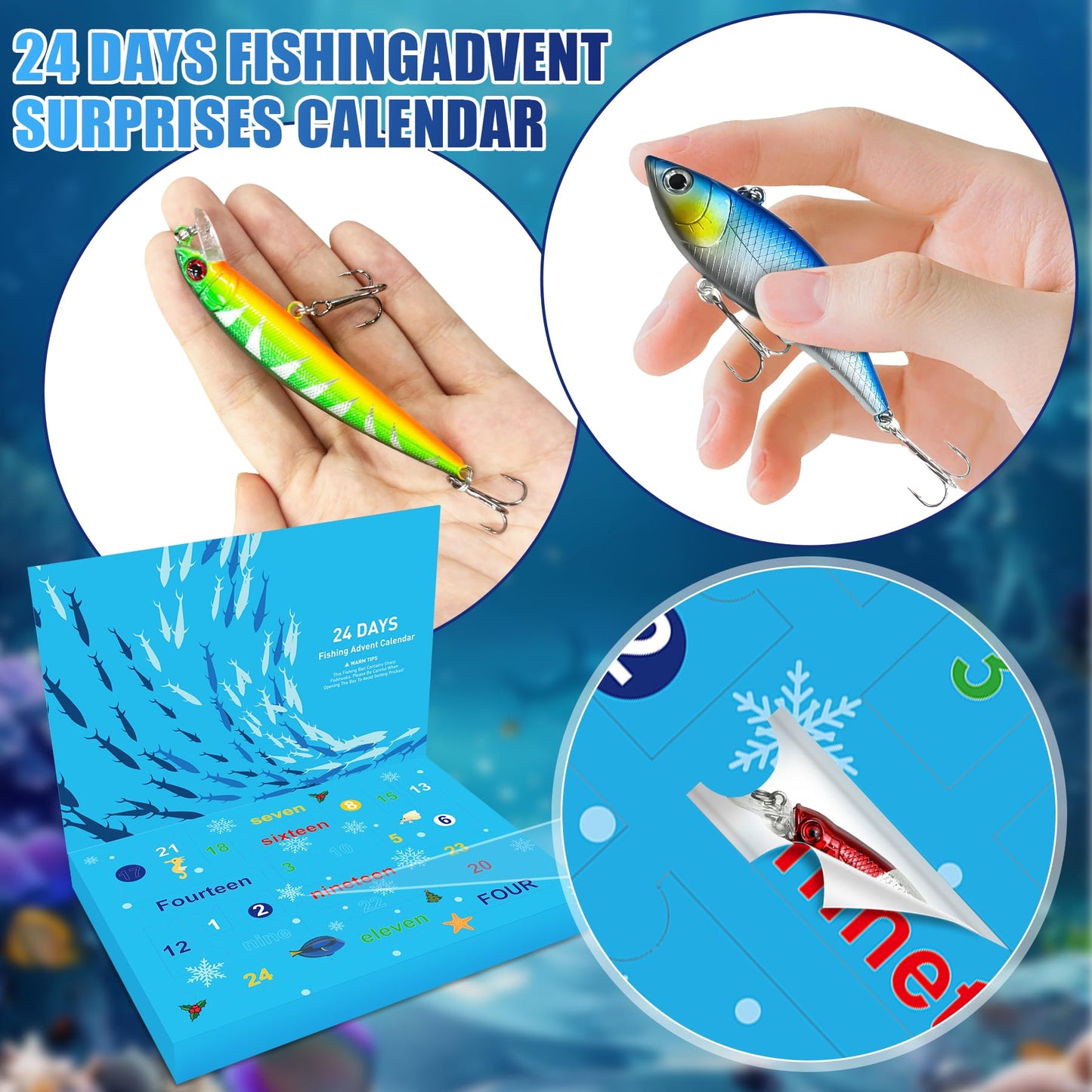 Fishing Advent Calendar 2025, Fishing Lure Set -24 Days of Fishing Advent Calendar Surprise Christmas Countdown Fishing Gifts for Granpa Dad Boyfriend Brother Fishing Lovers Christmas Gifts