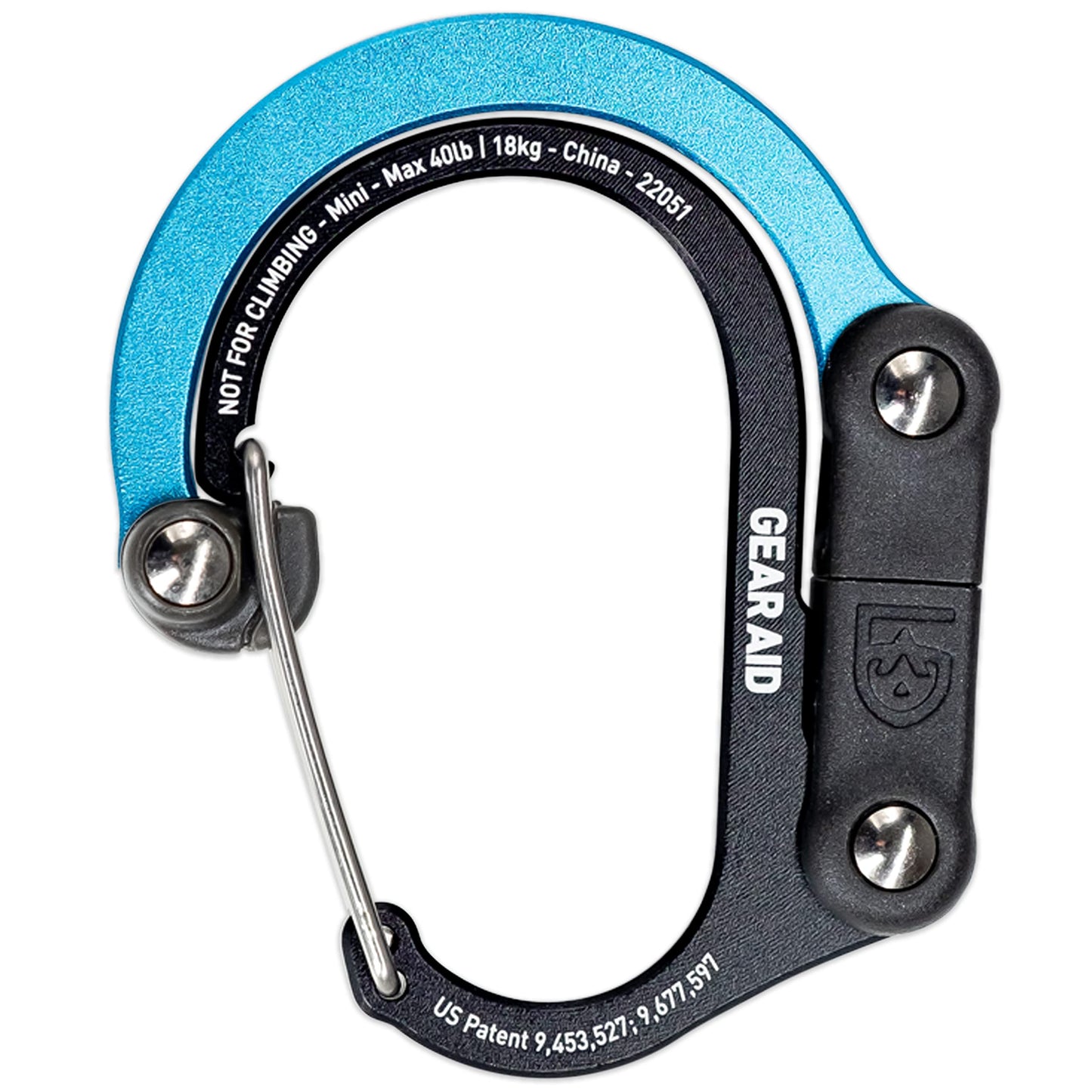 GEAR AID HEROCLIP Carabiner Clip and Hook (Mini) for Travel, Luggage, and Small Bags, Black & Blue