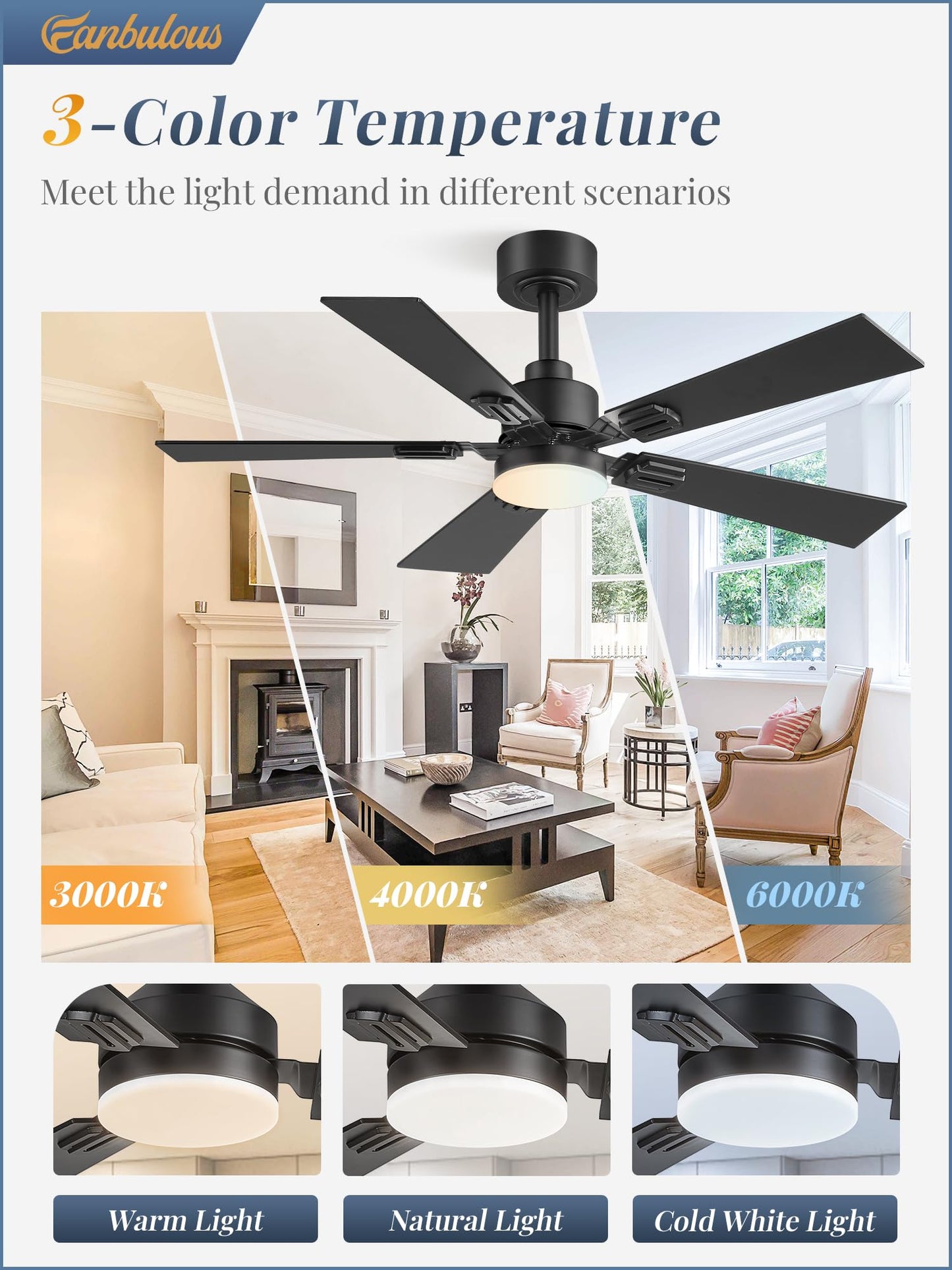 Fanbulous 2 Pack of 42 Ceiling Fans with Lights and Remote, Modern Low Profile Ceiling Fans with Dimmable 3CCT Quiet DC Motor, Reversible Celing Fan with 6-Speeds Timer for Bedroom(Black)