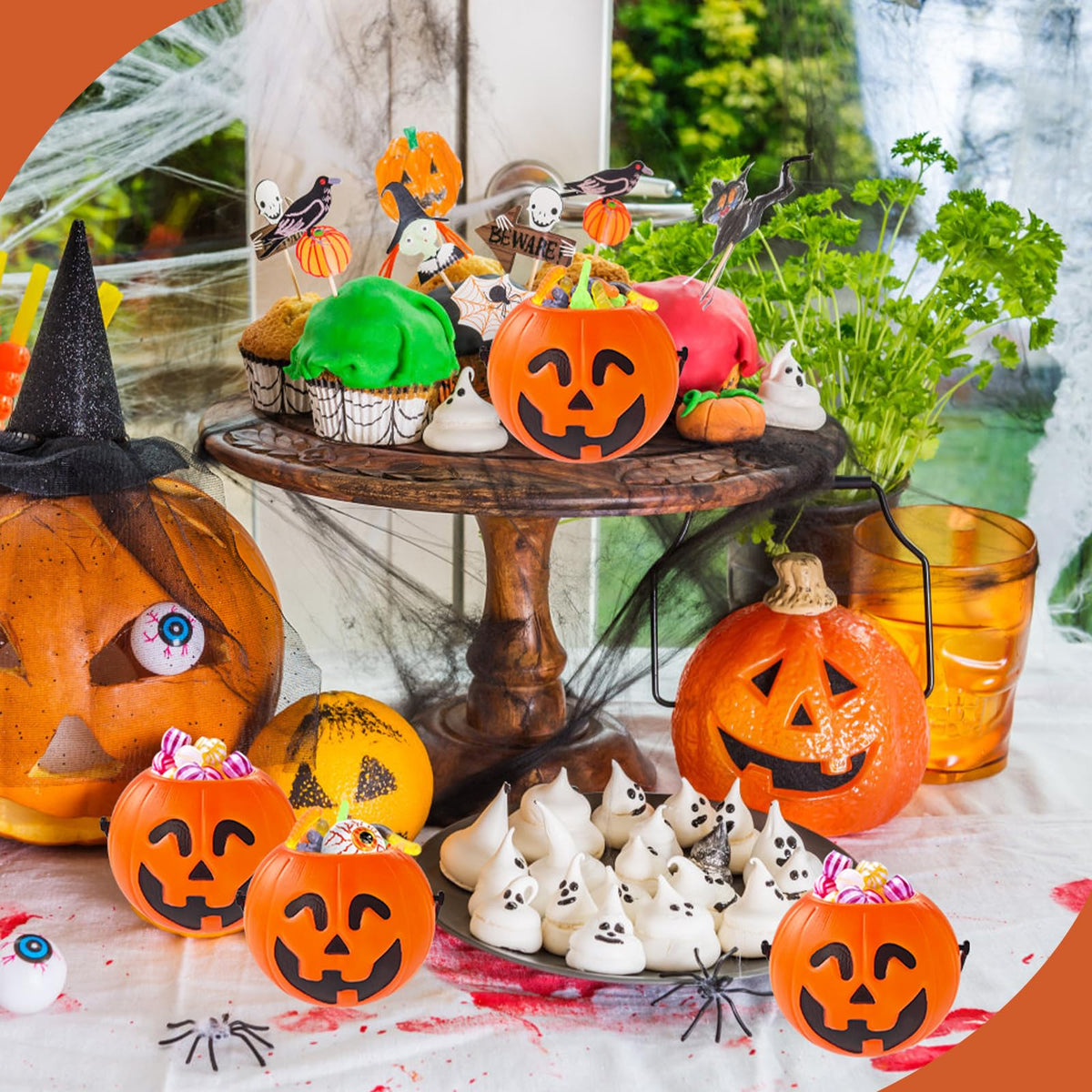 Lshfwn 24 Pcs Mini Halloween Portable Pumpkin Bucket,2.8 In Plastic Pumpkin Candy Bucket,Trick or Treat Candy Pail Holder for Halloween Party Favor,Decoration Props