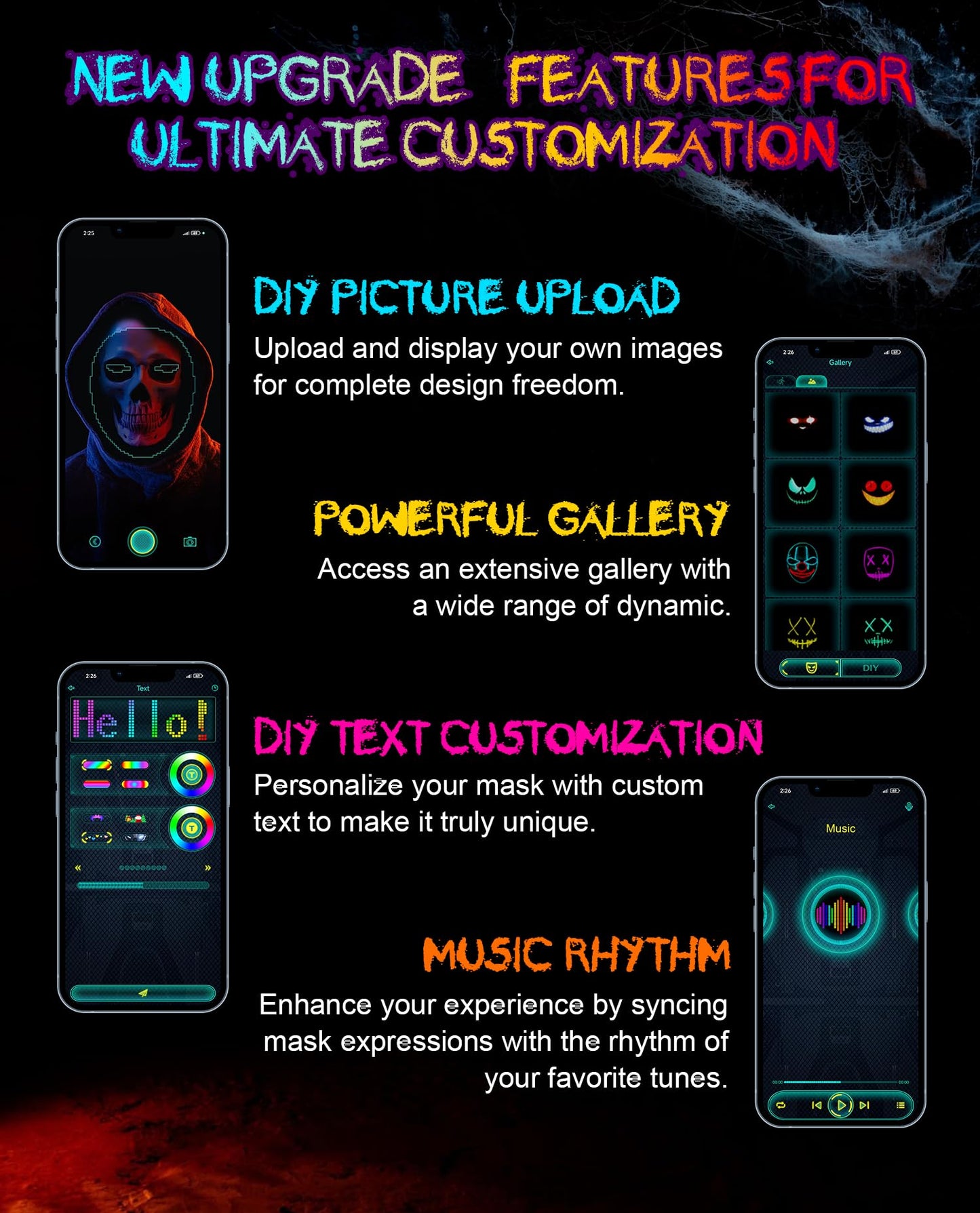 Yinenio LED Mask with Programmable App & Gesture Sensing, DIY Unisex LED Lighted Face Transforming Mask for Halloween Costume