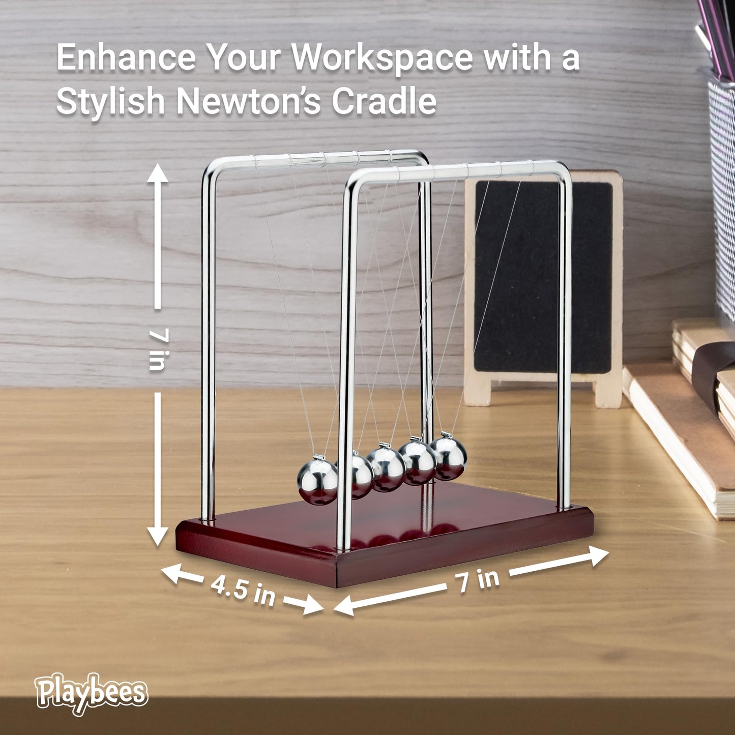 Playbees Newton's Cradle Pendulum Balance Balls Science Physics Gadget 5 Beads Brown Kinetic Motion Toy Desktop Decoration Calm Down Fidgets Accessories Physics Learning Desk Toy
