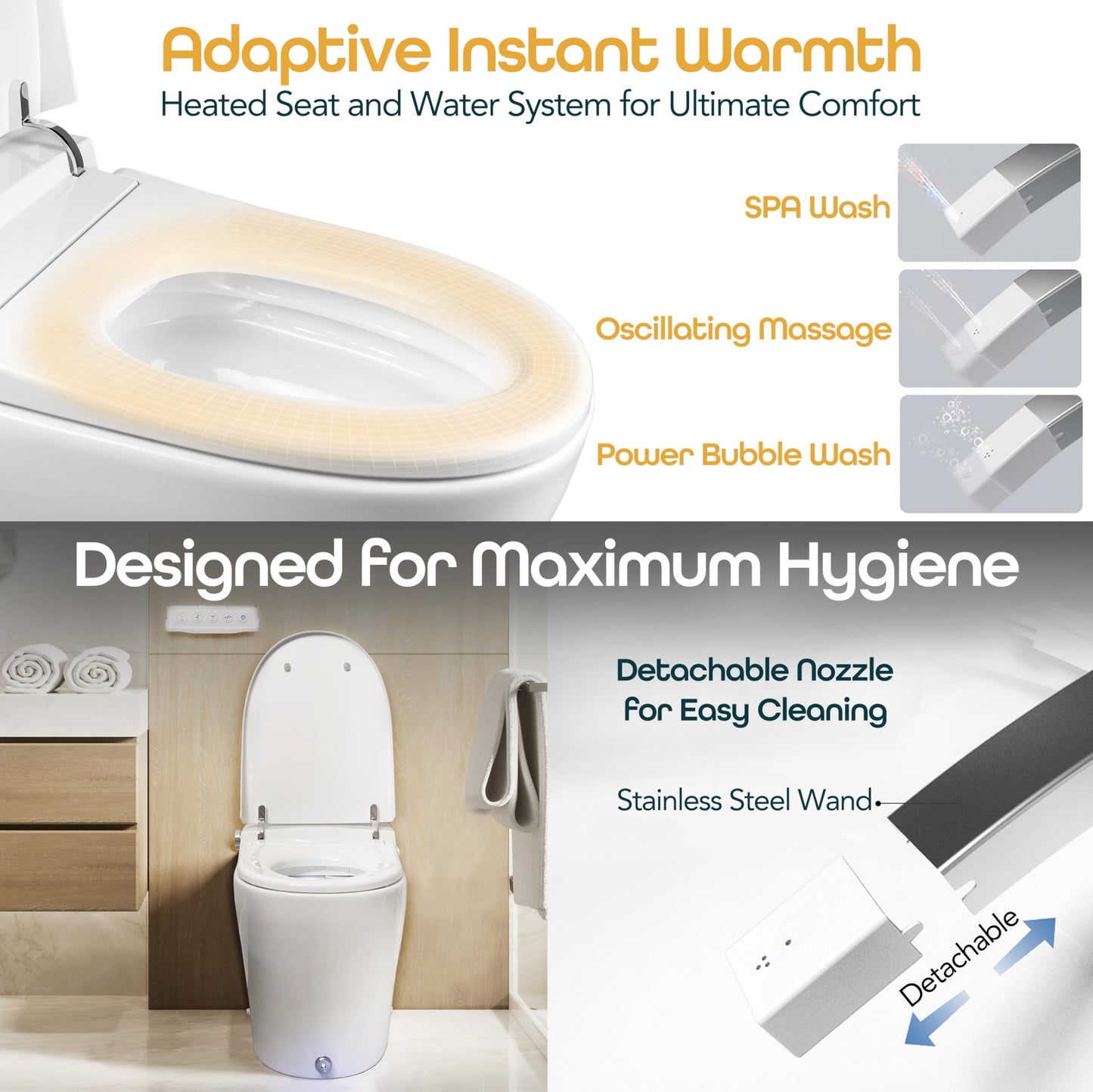 BidetMate 6000 Series Intelligent Bidet Japanese Toilet Combination – Hands-Free Open/Close toilet and bidet – Instant Heated Water, Dryer, & Seat – Quick Drying Cyclone-Dri, Auto Flush, Night Light