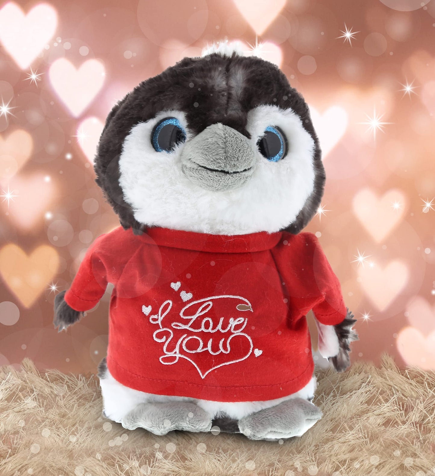 DolliBu I Love You Valentine Plush Grey Penguin - Cute Stuffed Animal with Red Shirt and Name Personalization Gift for Valentines Day, Birthday, Anniversary, Romantic Date - 9 Inches